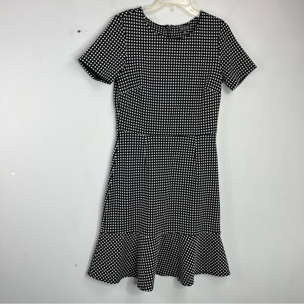 The Limited Size Medium Fit and Flare Black White Check Dress SS6